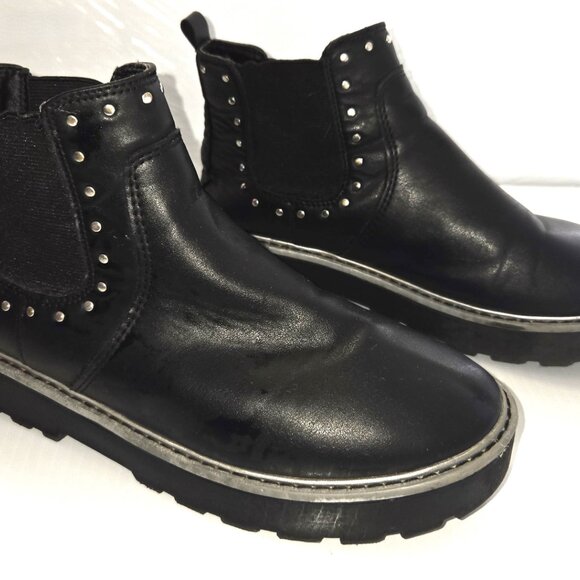 Wonder Nation Girl's Black Faux Leather Chelsea Studded Ankle Boots Sz 4 - Picture 1 of 4